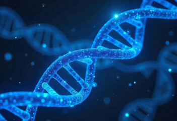 Vibrant Blue DNA Strand on Dark Background