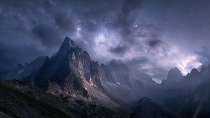 Fototapeta premium Milky way over mountain ridge night sky landscape