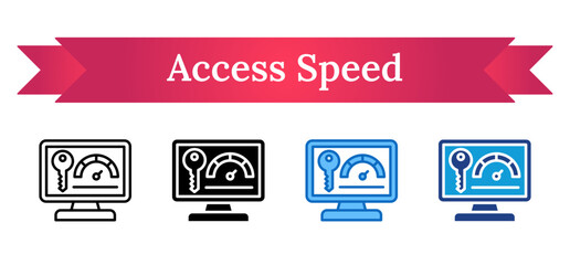 Access Speed Multi Style Icon - Key and speedometer on a monitor, symbolizing fast and secure system access