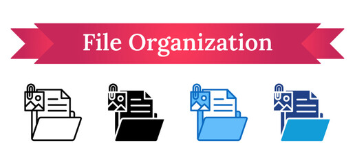 File Organization Multi Style Icon - Folder with documents and attachments, representing efficient digital file management