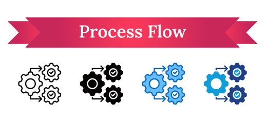 Process Flow Multi Style Icon - Arrows and gears with checkmarks representing efficient system automation and verified workflow © sahila