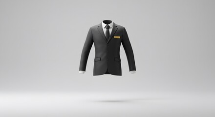 Obraz premium Mysterious Floating Suit: A 3D Render of a Business Suit with a Gold Name Tag