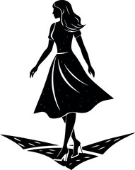 Silhouette of woman walking confidently on white background
