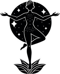 Silhouette of person balancing on one leg on white background