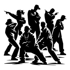 A black vector image of a group of human figures in a 90s dance pose.