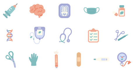 可愛くてシンプルな医療関係のベクターイラストアイコンセット(Simple and Cute Medical Vector Illustration Icon Set)