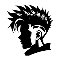 A black vector image of a 90s boy&rsquo;s spiky hairstyle.