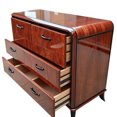 Art Deco Wooden Dresser with Glossy Finish and Rounded Ends