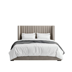 Modern upholstered bed with white bedding