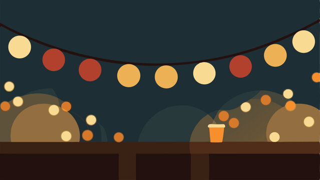 Festive bar scene illustration with lights cup and transparent elements for creative projects
