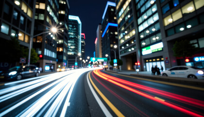 Fototapeta premium Nighttime Urban Traffic Motion Blurs