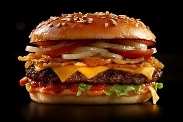Quirky gourmet burger featuring a spicy jalapeño patty, grilled onions, cheddar cheese, and a special creamy sauce