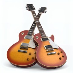 Fototapeta premium Crossover of vibrant electric guitars symbolizing musical passion and creativity on white background
