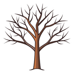 Stylized leafless tree in winter with bare branches against white background
