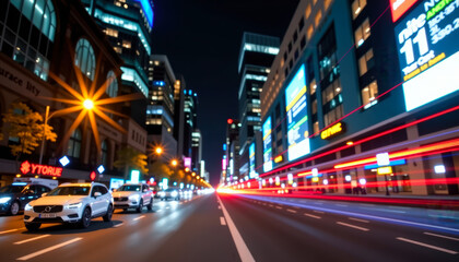 Obraz premium Night Cityscape with Traffic and Lights