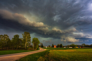Dramatic storm clouds in the sky, dark severe storm clouds, supercell.