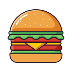 A delicious hamburger cartoon illustration with lettuce, tomato, and cheese