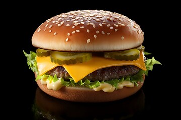 Ultimate cheeseburger with a juicy patty, two slices of cheddar cheese, pickles, lettuce, and a toasted bun