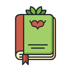 Illustrated whimsical book with heart and leaf decoration, perfect for Valentine's Day