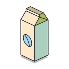 Isometric Coffee Milk Carton with Bold Outlines and Pastel Colors