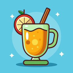 A Cartoonish Hot Toddy Illustration with Orange Slice and Cinnamon Stick