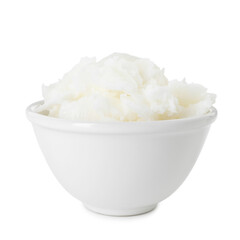 Shea butter in bowl isolated on white