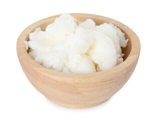 Shea butter in bowl isolated on white