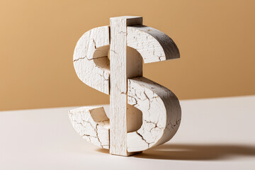 broken whitewashed wooden dollar sign