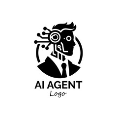 AI Agent Logo: A sleek and modern logo design representing an AI agent, featuring a stylish silhouette with intricate digital circuitry and a clean, minimalist aesthetic.