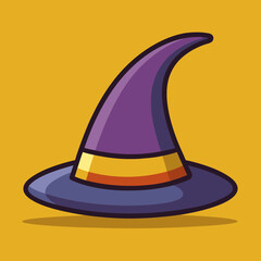 A charming cartoon illustration of a Halloween witch hat against yellow background