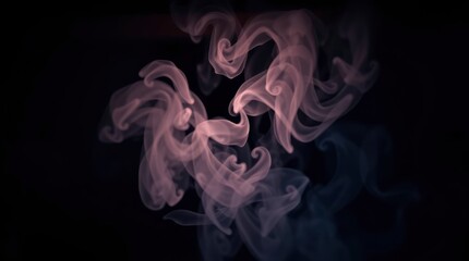 Fototapeta premium Swirls of pale rosetinted smoke dance against a dark background forming intricate patterns