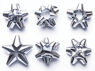 Silver Star Gift Bows Festive Holiday Decor, silver bow, gift wrap