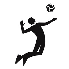Black vector silhouette of volleyball athlete in mid-air jump spiking the ball on transparent background for competitive sports visuals and athletic apparel branding