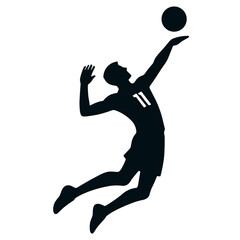 Dynamic black silhouette of volleyball vector player jumping to hit ball in action pose on transparent background for sports design, team branding, and volleyball promotions