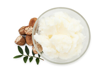 Natural shea butter isolated on white, top view
