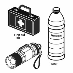 Emergency kit essentials first aid water flashlight