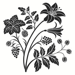 Elegant black and white floral bouquet illustration