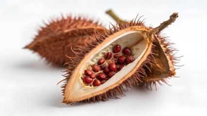 Single Annatto Pod With Seeds On White Background Photo