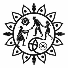 Symbolic tribal unity sun wheel family journey