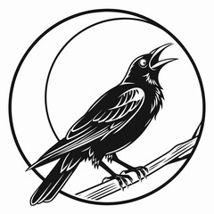 Raven silhouette moon gothic bird illustration