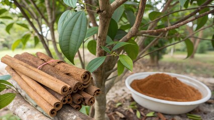Vietnamese Cinnamon Tree With Real Bark In Natural Forest Background