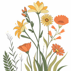 Vibrant floral bouquet illustration, isolated flowers