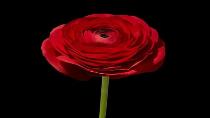 Vibrant Red Ranunculus Bloom on Black Background, Flower Photography, Botanical Image Ranunculus, Red Flower