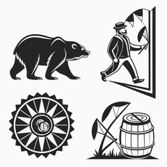 Vintage style illustrations bear man wheel barrel