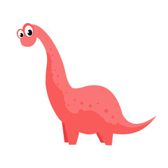 Cute pink dinosaur, brontosaurus, diplodocus - vector illustration