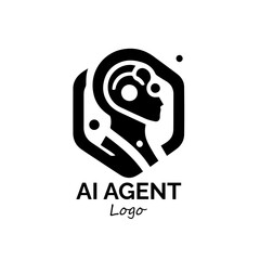 AI Agent Logo: A minimalist logo design featuring an AI agent silhouette, showcasing the intersection of human intelligence and artificial intelligence in a clean and modern graphic.