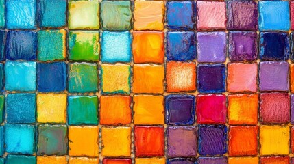 Vibrant Square Tile Mosaic Colorful Glass Art, Mosaic Art, Glass Tile