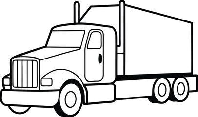 semi truck icon line art vector illustration on transparent background