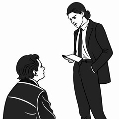 Serious businesswoman reviewing work with employee