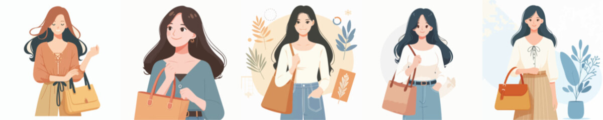 vector woman holding bag
